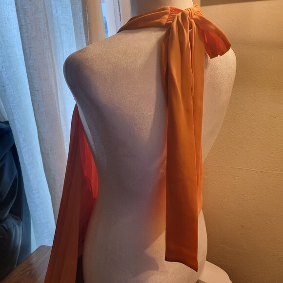 Alice + Olivia AVIANA ORANGE HALTERNECK SUNBURST PLEATED MINI DRESS Size M - Picture 9 of 9